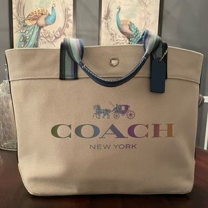 Coach Canvas Tote with Rainbow Horse & Carriage Logo